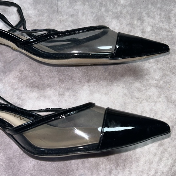 EUC Stuart Weitzman Women Sz US 7B / EU 37.5 Black Slingback Heels PVC Toe Sleek - Picture 8 of 9